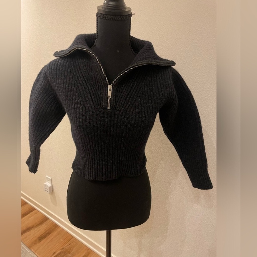 COS Funnel Neck Half-Zip Ribbed Knit Sweater, Grey, XS, New NWOT! - Picture 7 of 8
